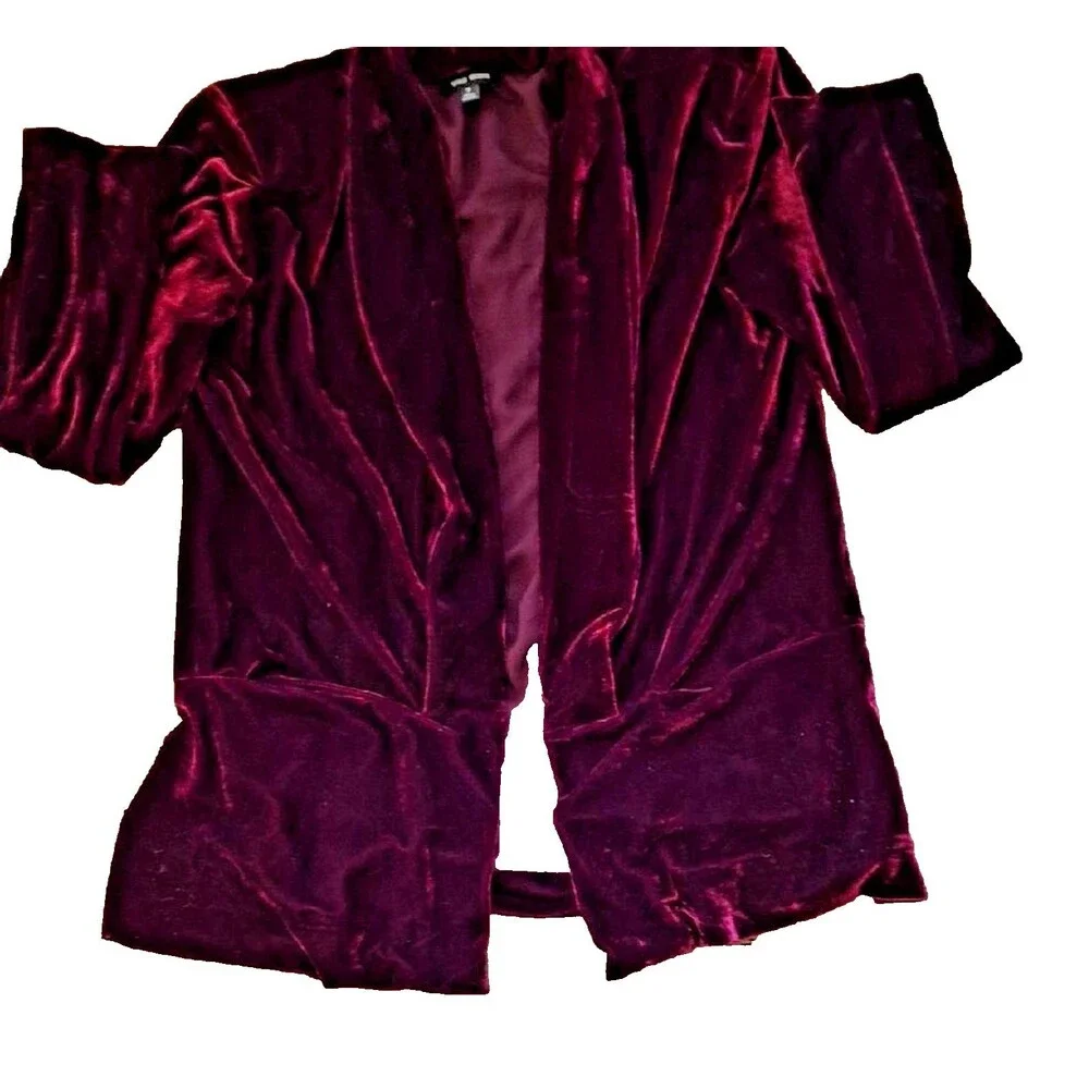 Well Worn Brand Maroon Velvet Blazer Jacket Small S Open Front Dark Burgundy